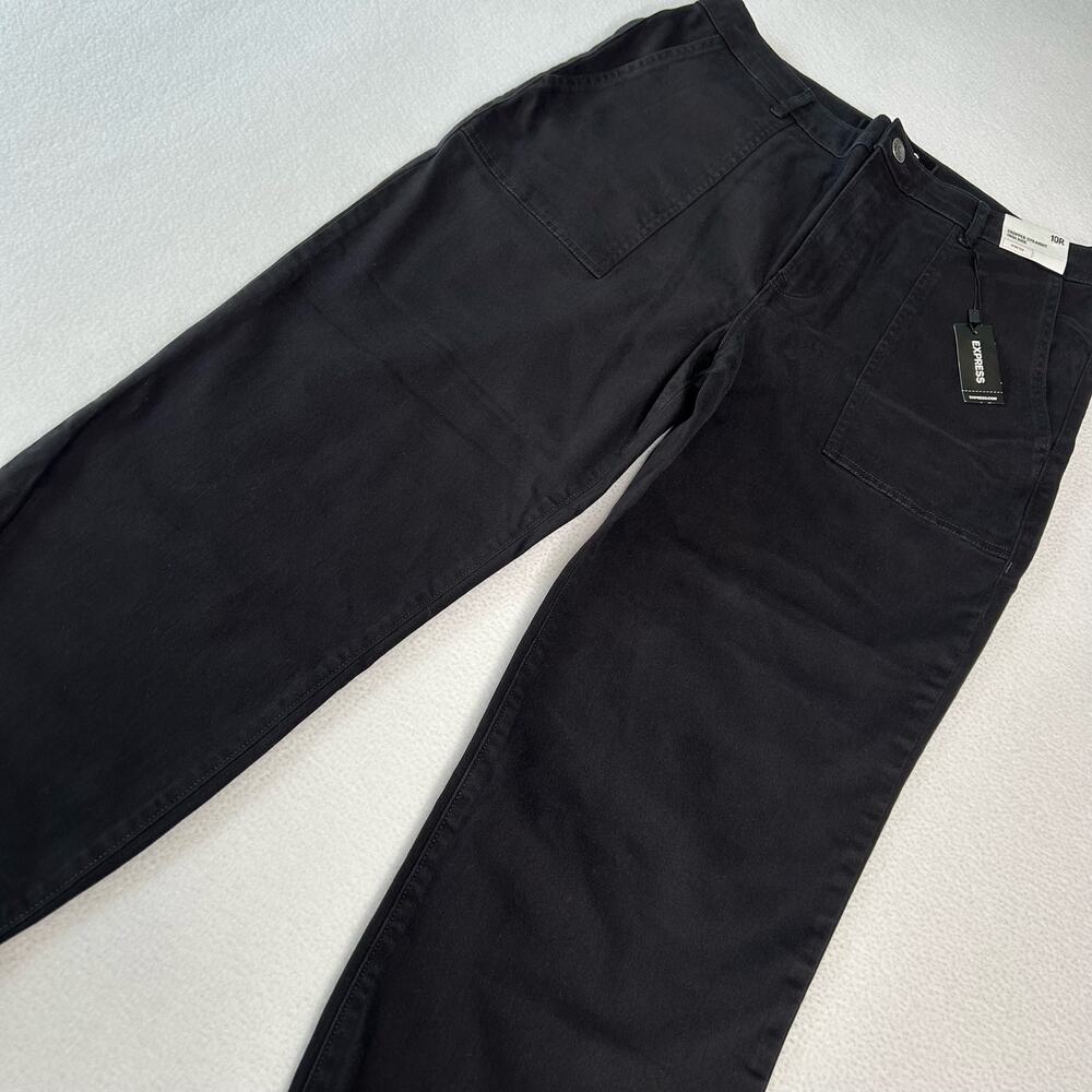 Express Women's Size 10 NWT Cropped Straight High Rise Pant Jogger Cuff Black